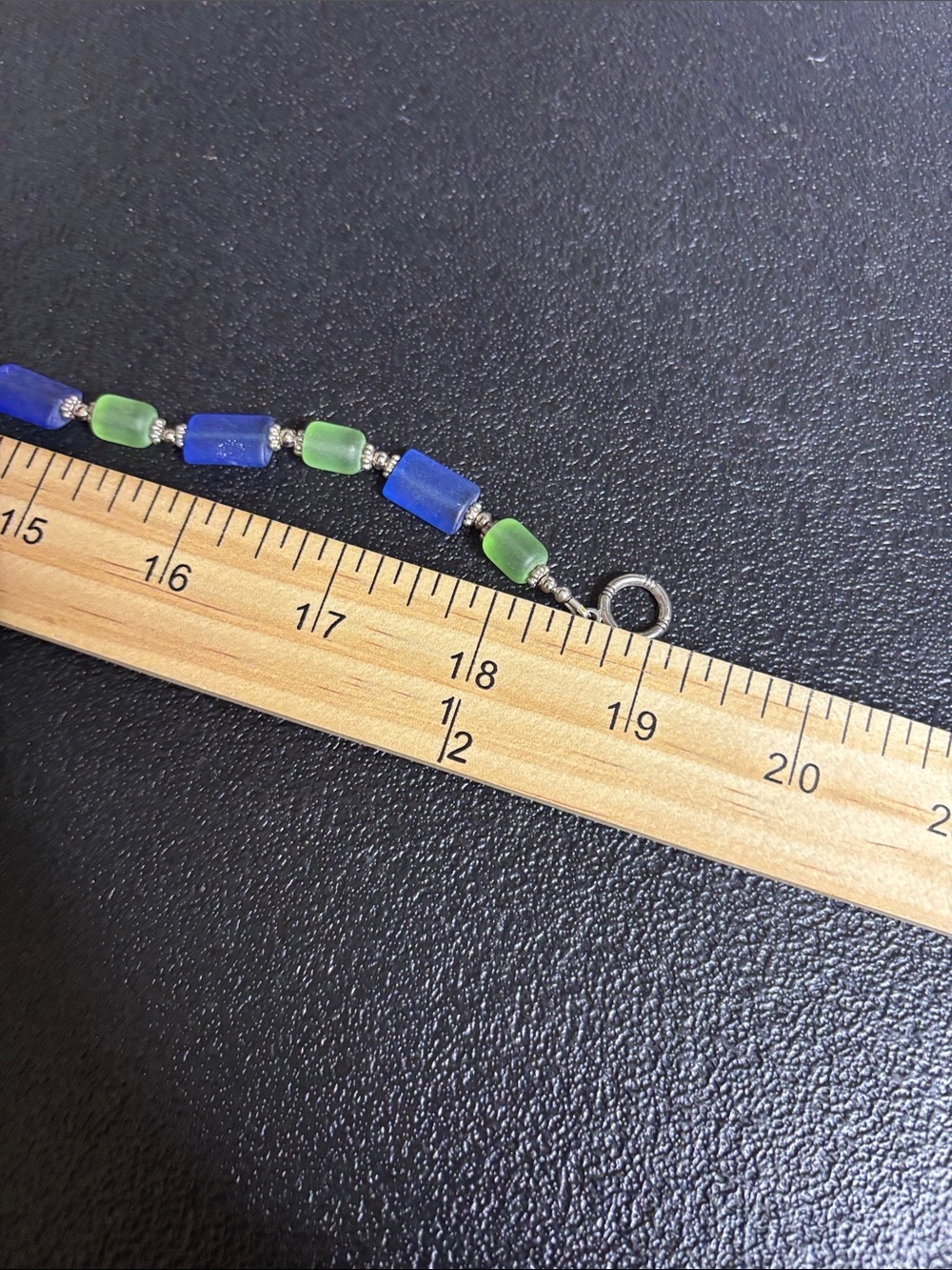 Vintage Glass Blue and Green Beaded Necklace - Picture 7 of 7
